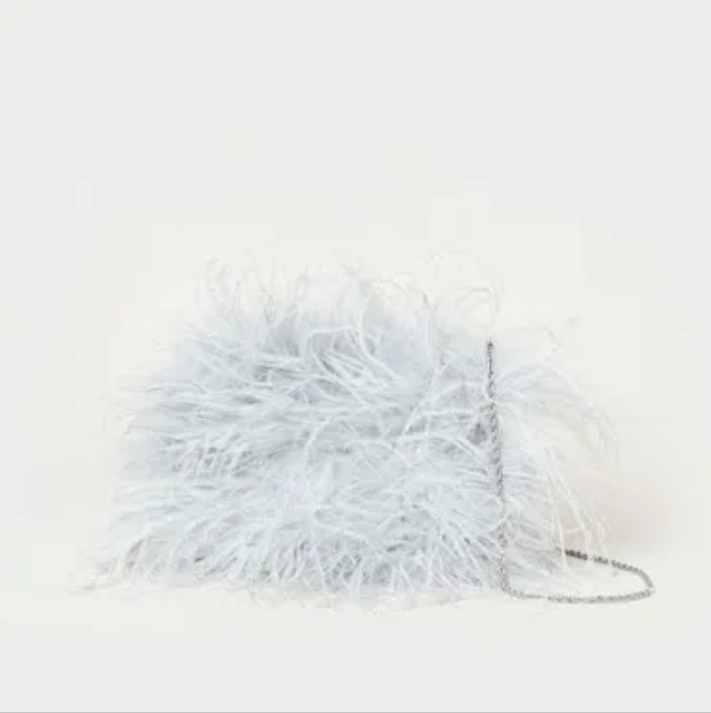 EUC Loeffler Randall Light Blue Mini Feather Zahara Clutch